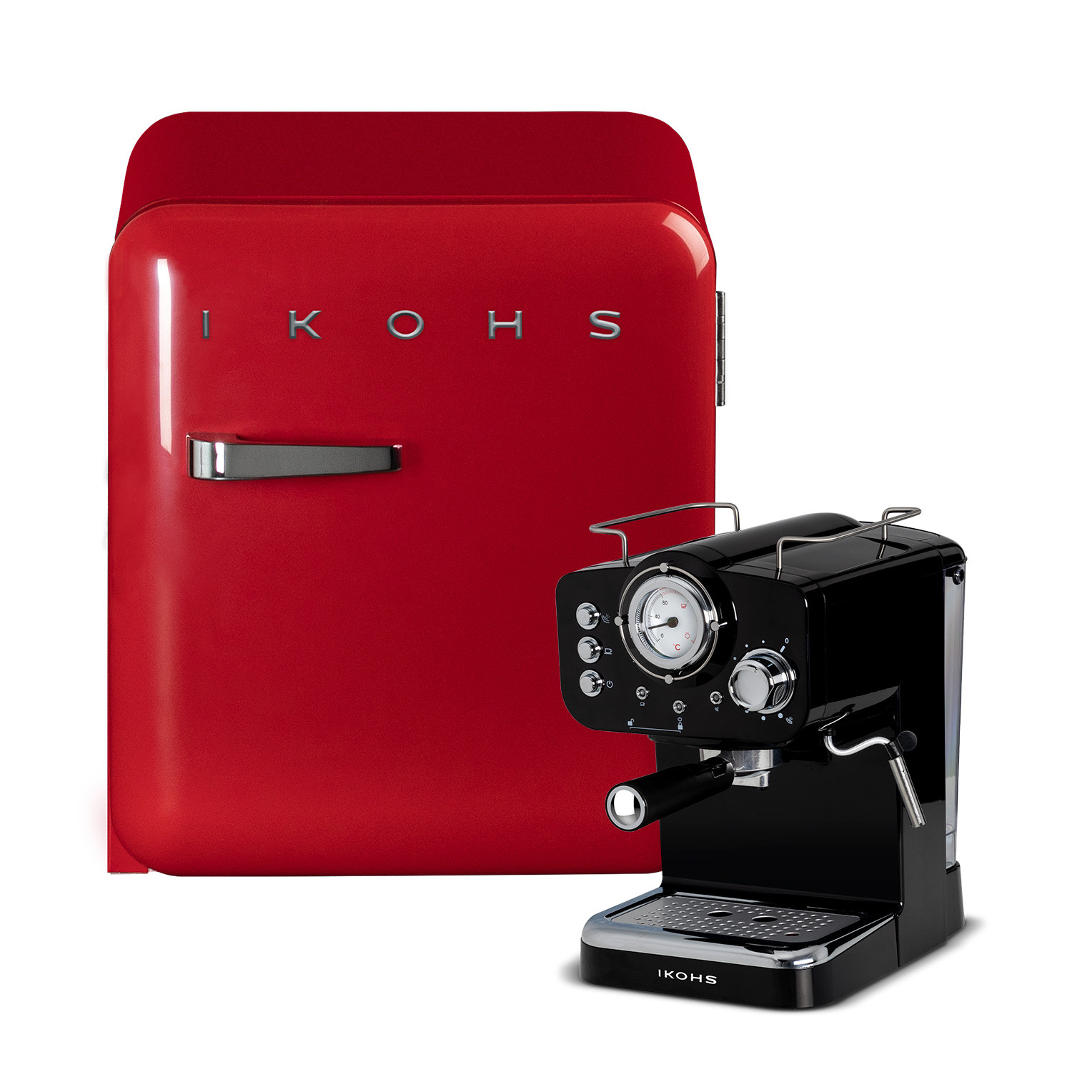 Pack - Espresso Coffeemaker THERA + 50´s Vintage Style RETRO FRIDGE - IKOHS